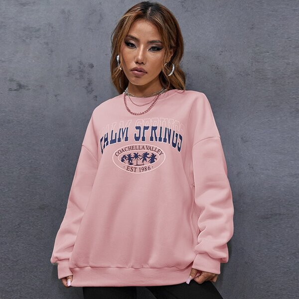 

Tree And Letter Graphic Sweatshirt, Baby pink