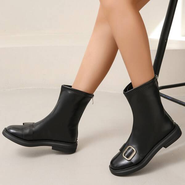 

Buckle Decor Back Zipper Classic Boots, Black
