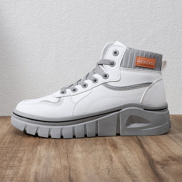 

Contrast Trim Lace-up Front High Top Sneakers, White