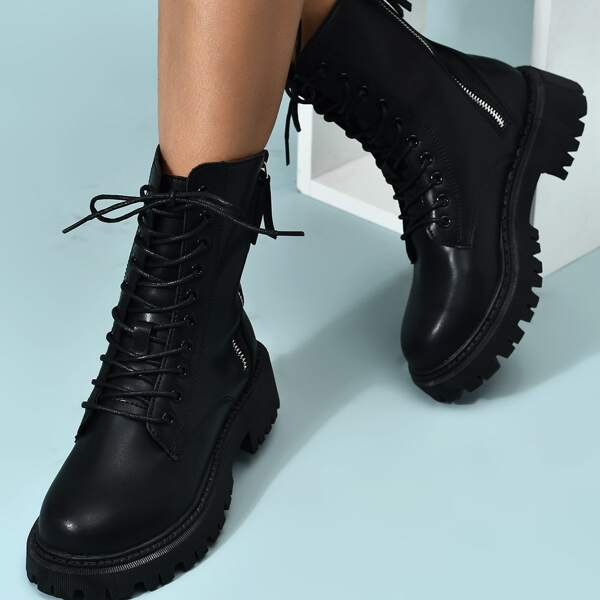 

Minimalist Lace-up Front Combat Boots, Black