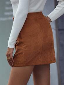 Váy nữ Nút phía trước màu trơn Giải trí - màu nâu - Xem 2