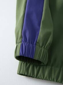 Boys Number Graphic Contrast Side Seam Raglan Sleeve Jacket - Army Green - View 4