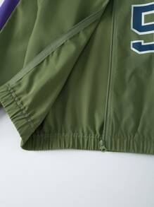 Boys Number Graphic Contrast Side Seam Raglan Sleeve Jacket - Army Green - View 3