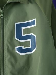 Boys Number Graphic Contrast Side Seam Raglan Sleeve Jacket - Army Green - View 7