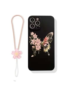 1 chiếc ốp lưng điện thoại silicon di động kèm dây đeo, họa tiết hoa và bướm, tương thích với iPhone, , , phiên bản quốc tế, không phải phiên bản nội địa. - Nhiều màu - Xem 1