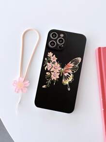 1 chiếc ốp lưng điện thoại silicon di động kèm dây đeo, họa tiết hoa và bướm, tương thích với iPhone, , , phiên bản quốc tế, không phải phiên bản nội địa. - Nhiều màu - Xem 2