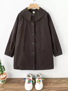 Niñas Gabardina de manga raglán con botón - Marrón Chocolate - Ver 1