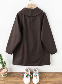 Niñas Gabardina de manga raglán con botón - Marrón Chocolate - Ver 2