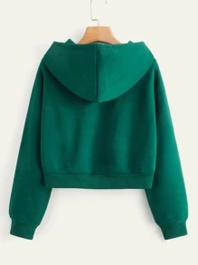 SHEIN EZwear Panda & Letter Graphic Drop Shoulder Drawstring Thermal Lined Hoodie Pullover Fall Outfit - Dark Green - View 2
