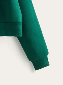 SHEIN EZwear Panda & Letter Graphic Drop Shoulder Drawstring Thermal Lined Hoodie Pullover Fall Outfit - Dark Green - View 4