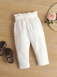 SHEIN 少女紙袋腰帶褲 - 白色 - 查看 2