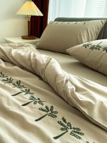 Tree Embroidery Duvet Cover Set Without Filler - Khaki - View 6