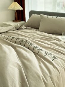 Tree Embroidery Duvet Cover Set Without Filler - Khaki - View 4