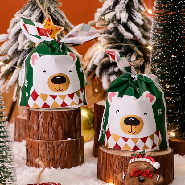 

50pcs Christmas Bear Print Packaging Bag, Multicolor