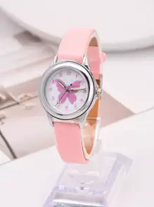 兒童蝴蝶樣式錶盤發光發亮石英表 - 粉色 - 查看 1