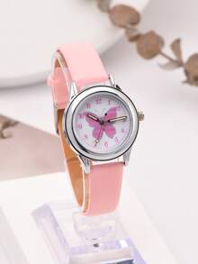 兒童蝴蝶樣式錶盤發光發亮石英表 - 粉色 - 查看 3