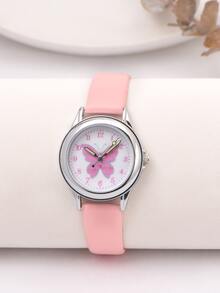 兒童蝴蝶樣式錶盤發光發亮石英表 - 粉色 - 查看 5