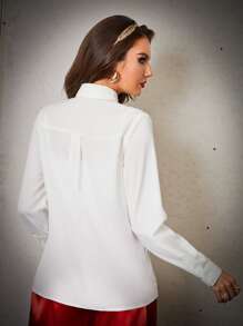 Modelyn Blusa de cuello con cordón con encaje - Blanco - Ver 2