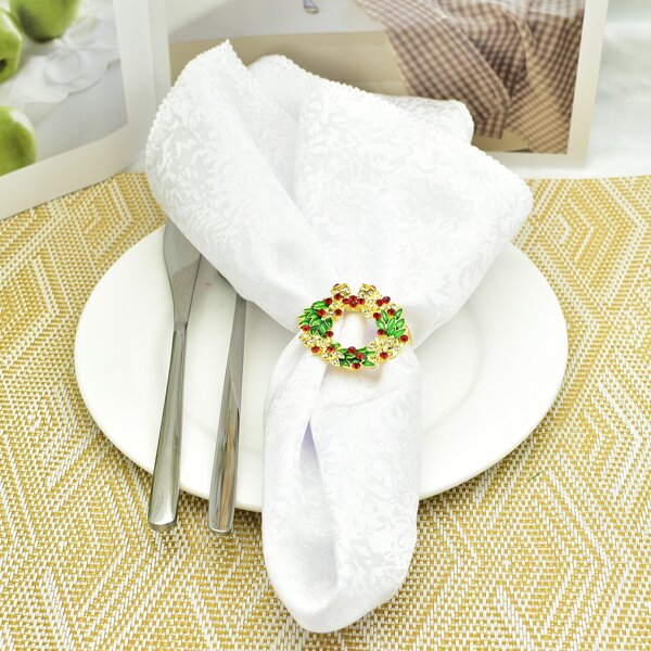 

1pc Christmas Wreath Design Napkin Ring, Multicolor