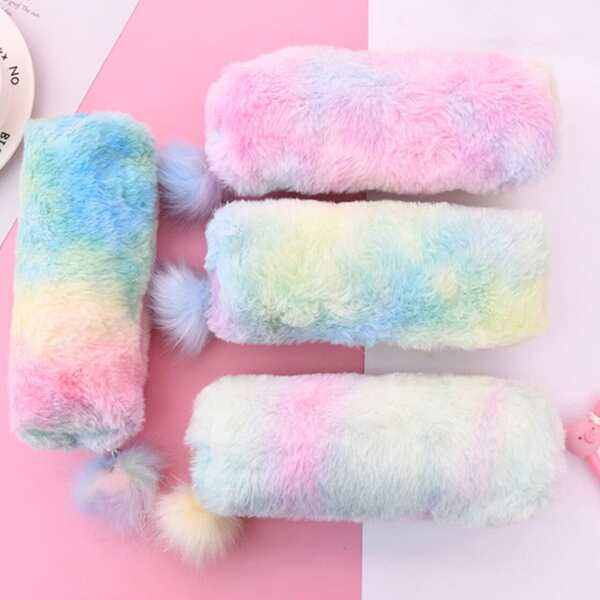 

1pc Pom Pom Decor Random Color Pencil Bag, Multicolor