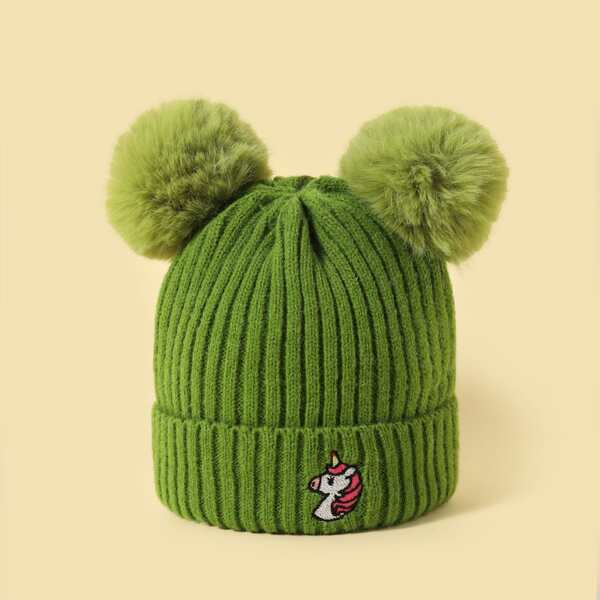 

Girls Pom Pom Decor Beanie, Green