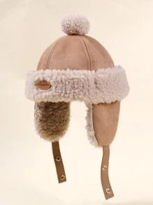 Toddler Kids Pom Pom Decor Fuzzy Hat - Coffee Brown - View 1
