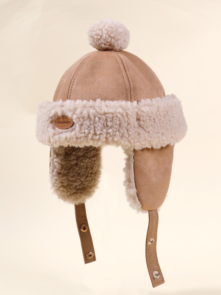 Toddler Kids Pom Pom Decor Fuzzy Hat - Coffee Brown - View 1