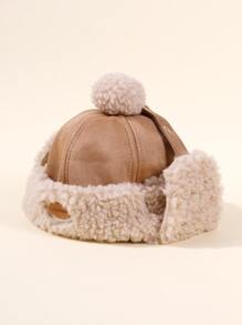 Toddler Kids Pom Pom Decor Fuzzy Hat - Coffee Brown - View 2