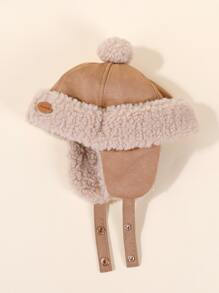 Toddler Kids Pom Pom Decor Fuzzy Hat - Coffee Brown - View 3