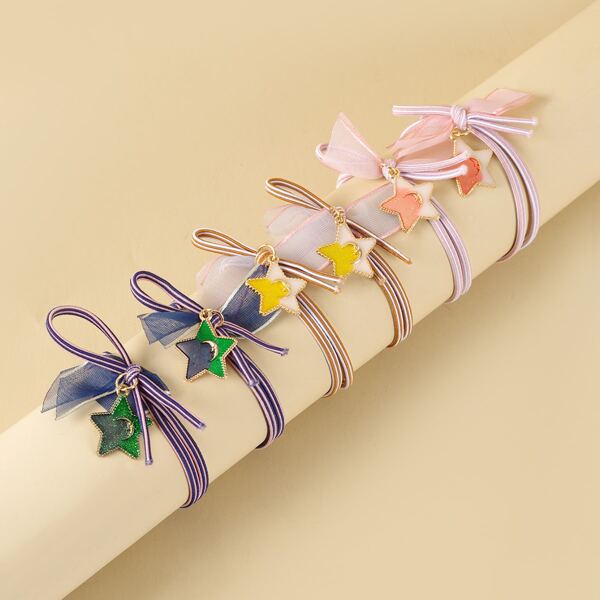 

6pcs Toddler Girls Star Decor Hair Tie, Multicolor
