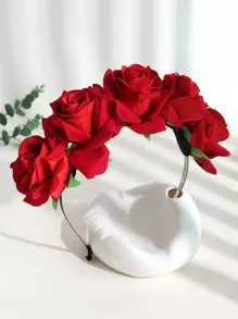 1入組花童白色模擬花箍，紅色花朵裝飾，適用於婚禮、慶祝活動和農曆新年 - 紅色 - 查看 1