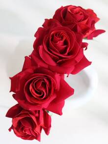 1入組花童白色模擬花箍，紅色花朵裝飾，適用於婚禮、慶祝活動和農曆新年 - 紅色 - 查看 3