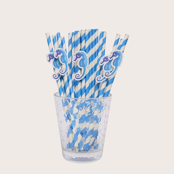 

25pcs Hippocampus Decor Disposable Straw, Multicolor