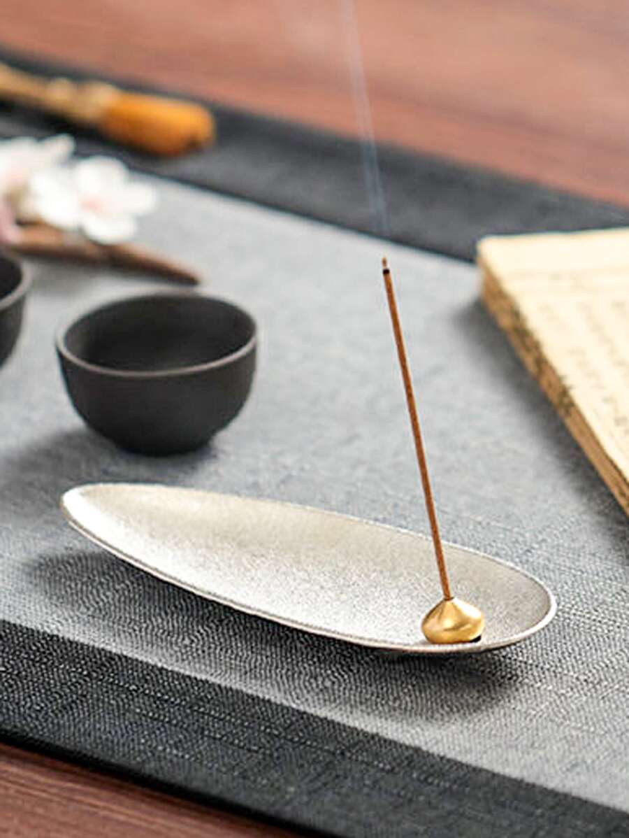 1pc Leaf Design Incense Burner - Silver - View 1
