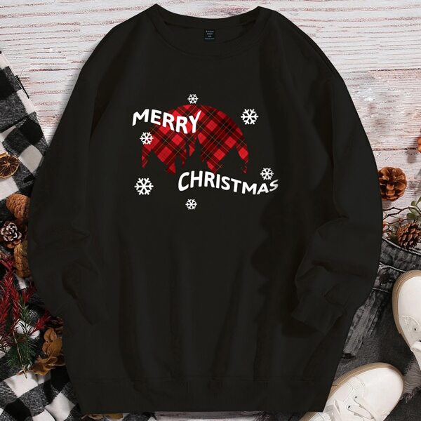 

Plus Christmas Snowflake & Slogan Graphic Pullover, Black