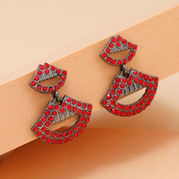 

Rhinestone Decor Lip Drop Earrings, Multicolor