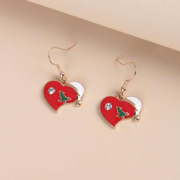 

Christmas Tree Detail Heart Drop Earrings, Multicolor