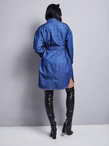 Váy denim nữ Nút phía trước Khối Màu Giải trí - Rửa trung bình - Xem 6