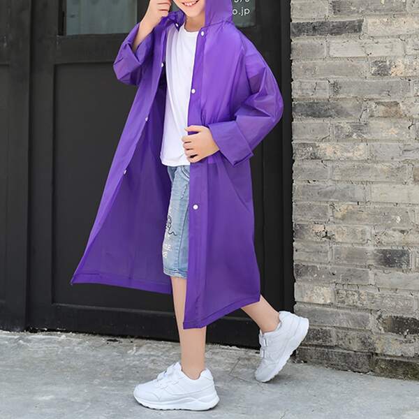 

Kids Plain Hooded Raincoat, Purple