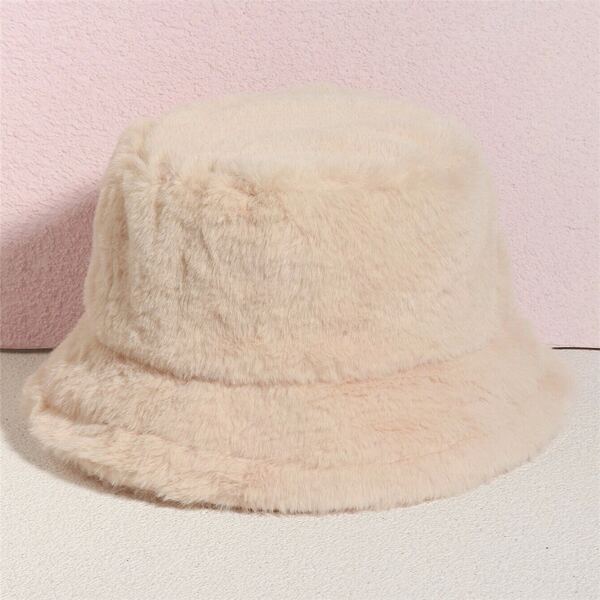 

Fluffy Solid Bucket Hat, Beige