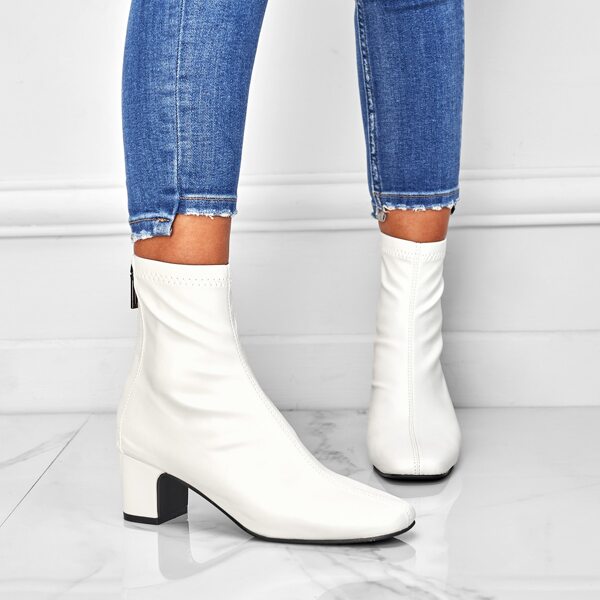 

Square Toe Chunky Heeled Boots, White