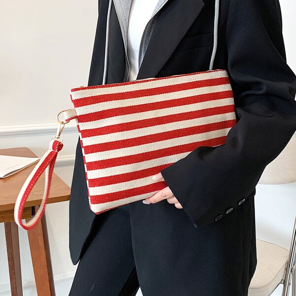 

Striped Pattern Clutch Bag, Red