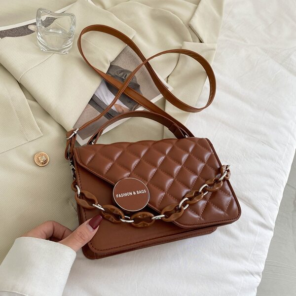 

Quilted Chain Decor Square Bag, Brown