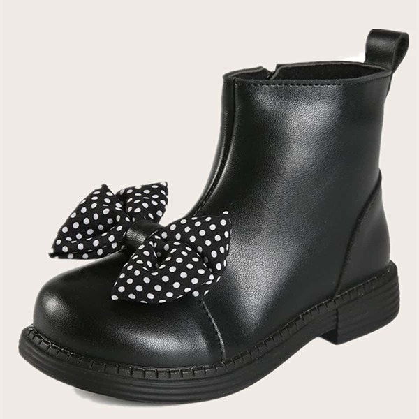 

Girls Bow Decor Zipper Front Boots, Black