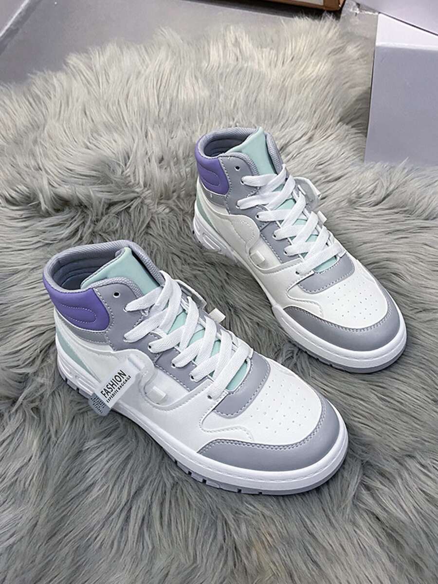 Letter Tape Decor Skate Shoes - Grey - View 1