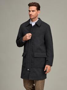 Manfinity Áo choàng Nam Túi Dây kéo Nút phía trước màu trơn Giải trí - Màu xám đen - Xem 4