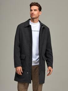 Manfinity Áo choàng Nam Túi Dây kéo Nút phía trước màu trơn Giải trí - Màu xám đen - Xem 5