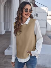 Chiquease Solid Sweater Vest Without Blouse