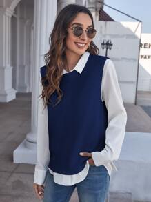 SHEIN Essnce Solid Sweater Vest Without Blouse - Blue - View 1