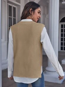 Chiquease Solid Sweater Vest Without Blouse